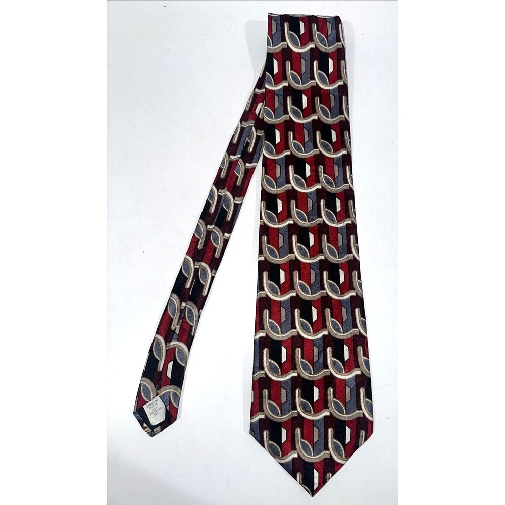 Oscar de la Renta Mens Tie Necktie Artistic Abstract Print Made in USA 100% Silk